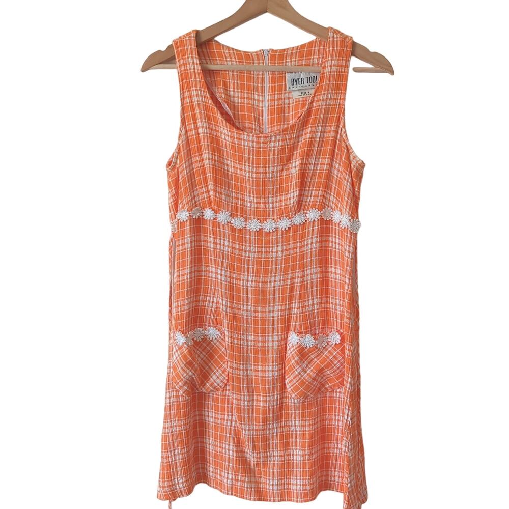Vintage 90s Byer Too! Womens Teen Size 9 Empire Waist Orange Checkered Flowers